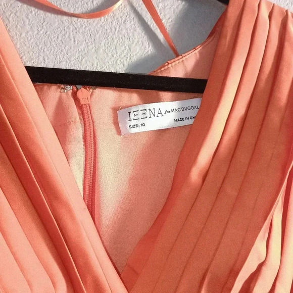 Ieena Macduggal Pleated Long Sleeve Satin V Neck Gown Size 10 NWT - Picture 8 of 16